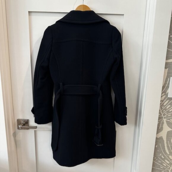 Womens Jcrew Navy Blue Italian Double Cloth Wool Coat with Belt, Size 0 - Picture 8 of 9